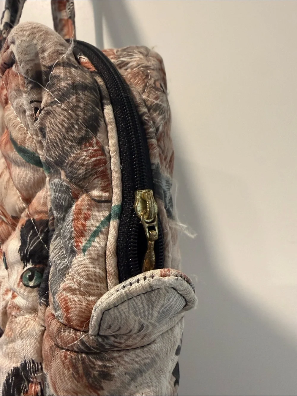 Vintage Quilted Cat Print Tote Bag - Multi-Colored